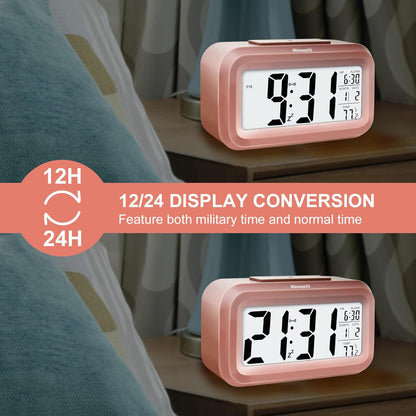 Miowachi Pink Digital Alarm Clock for Bedrooms Battery Operated,Snooze,Night Light Easy Setup Small Clock for Kids Kitchen Bathroom Office
