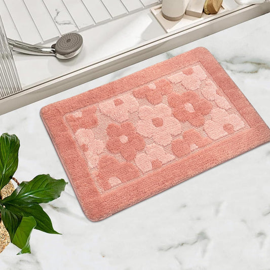 Pink Flowers Bath Rug Cute Floral Bathroom Rugs Extra Soft Water Absorbent Bathroom Mat Non Slip Bath Mats for Bathroom Bathtub Shower Rug Washable Aesthetic Decor Door Mat, 20" x 32"