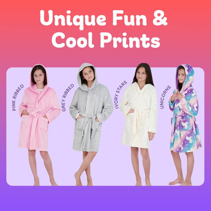 US Angels Plush Robe For Girls- Plush Winter PJ Robe With Pockets, Hoodie & Belt- Ultra-Soft Bathrobe
