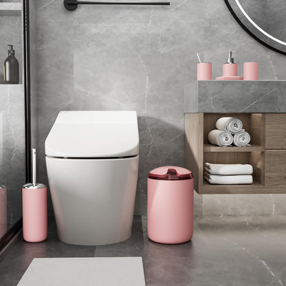 Fun Memories Bathroom Accessories Set 6 Piece Bath Ensemble Includes Toothbrush Holder, Soap Dispenser for Decorative Countertop and Housewarming Gift, Pink