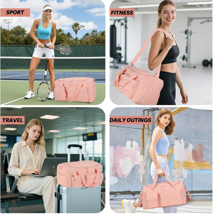Gym Bags for Women & Men - Lightweight Travel Duffle Bag with Shoes Compartment & Wet Pocket, Durable Carry-on Weekend Bag, Pink