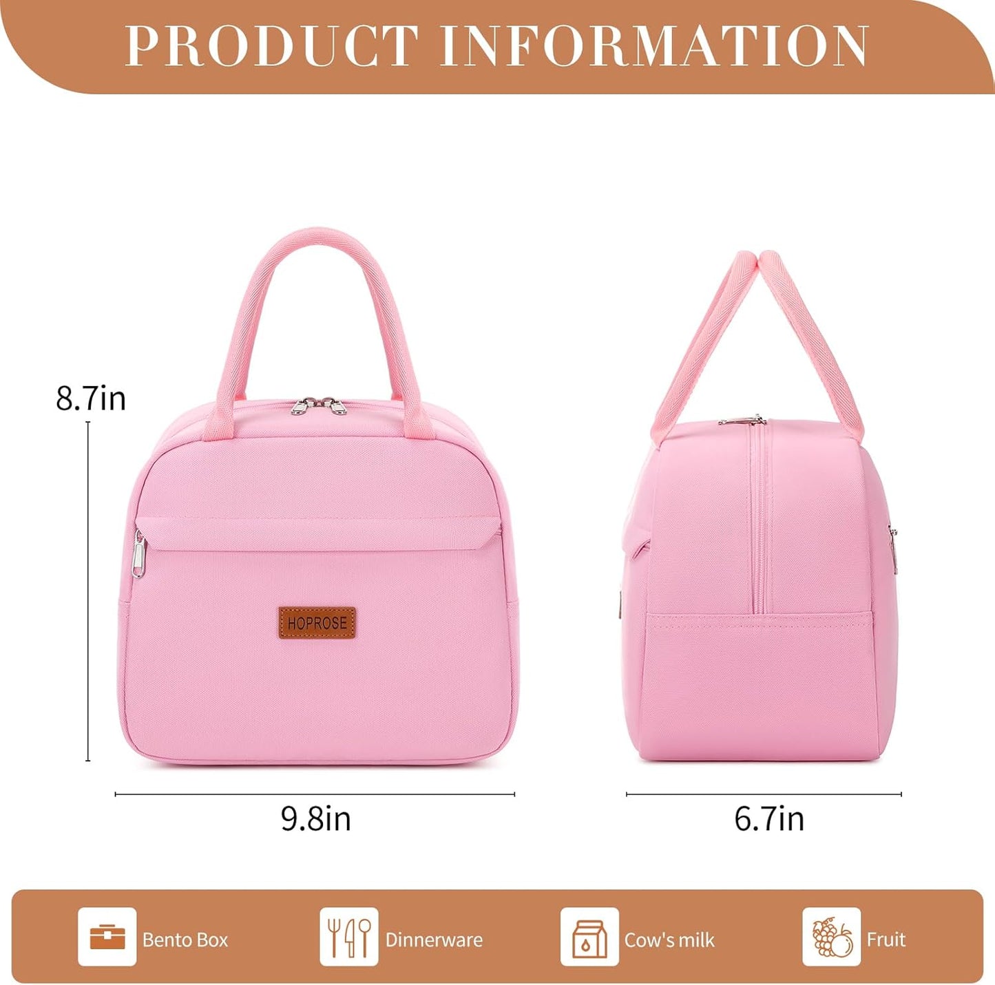 Insulated Lunch Bag for Women Men Adults Lunch Tote with Front Pocket Lunch Box Container Cooler Bag for Work Picnic (Pink)
