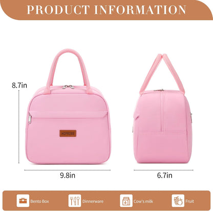 Insulated Lunch Bag for Women Men Adults Lunch Tote with Front Pocket Lunch Box Container Cooler Bag for Work Picnic (Pink)