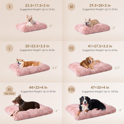 EHEYCIGA Fluffy Dog Bed, Plush Faux Fur Crate Pad, Calming Anti Anxiety Small Dog Bed, Washable Soft Warm Crate Mat with Non-Slip Bottom, Pink