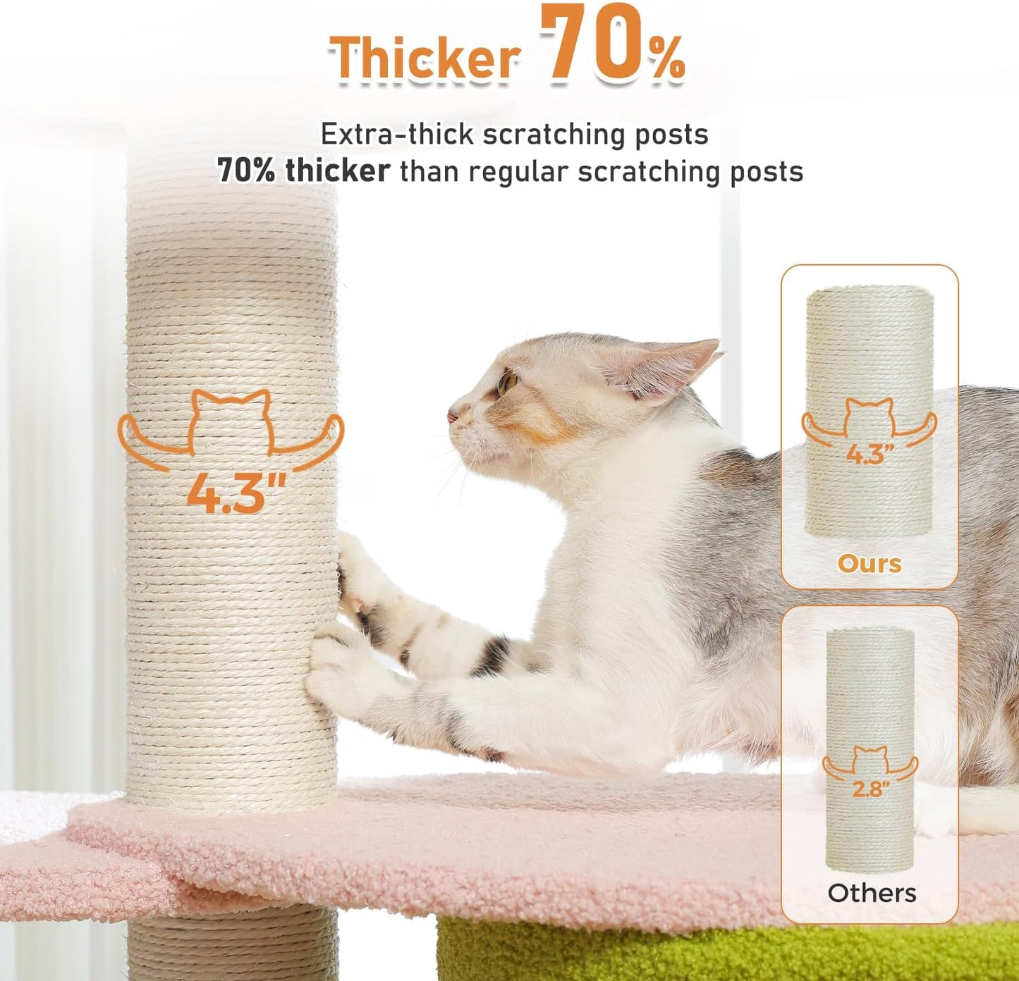 MUTTROS 50" Pink Flower Cat Tree for Large Heavy Cats, Maine Coon Cat Tower with Extra Thick Scratching Posts (φ4.3in), Spacious Cat Condo for Big Cats 20 lbs, Soft Top Bed-Green