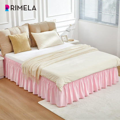 RIMELA Pink Bed Skirt Queen Size 15 Inch Drop, Wrap Around Elastic Bedskirt, Dust Ruffle for Adjustable Bed Base Machine Washable Easy to Install Bed Skirts