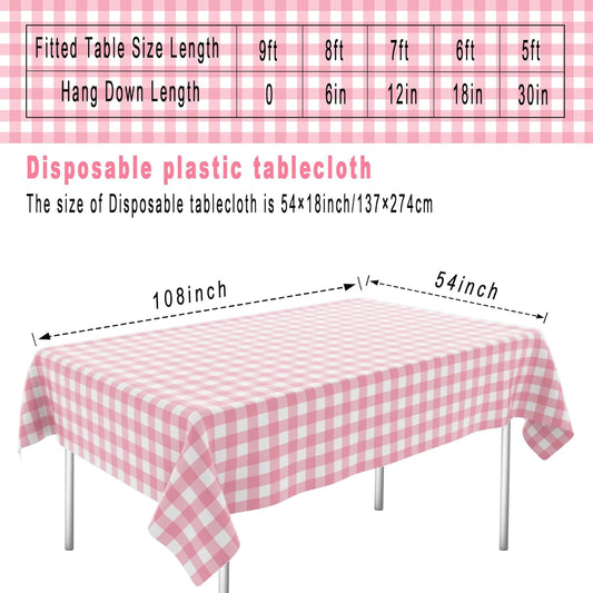 4 Pack Pink and White Checkered Tablecloth Pink Checkered Flag Tablecloth, Disposable Plastic Gingham Table Cover for Parties, Race Car Birthday Party, Birthday, Outdoor Picnic, 54 × 108 Inch