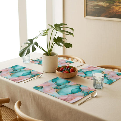 Pink Water Marble Placemat Set of 4 Non-Slip Placemats for Dining Table Abstract Art Washable Table Mats, Heat Resistant Kitchen Table Mats for Party, Dining Room & Home Decor