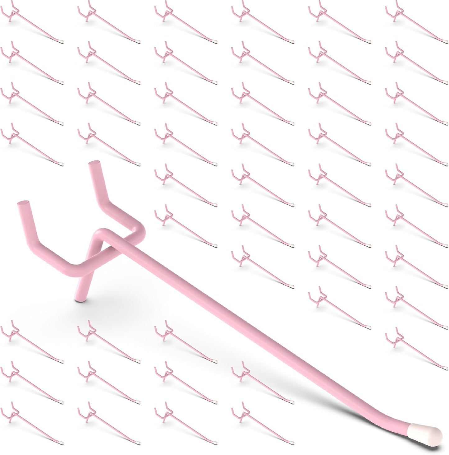 50-Pack Pink Pegboard Hooks 4 Inch - Fits 1/8 and 1/4 Inch Boards | Decorative Metal Peg Board Hangers with Rubber Safety Tips - Heavy Duty Organizer for Craft Room, Garage & Retail Display