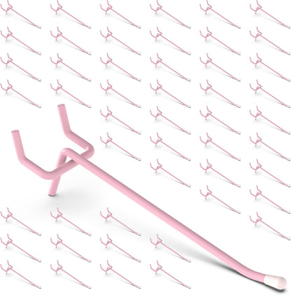 50-Pack Pink Pegboard Hooks 4 Inch - Fits 1/8 and 1/4 Inch Boards | Decorative Metal Peg Board Hangers with Rubber Safety Tips - Heavy Duty Organizer for Craft Room, Garage & Retail Display