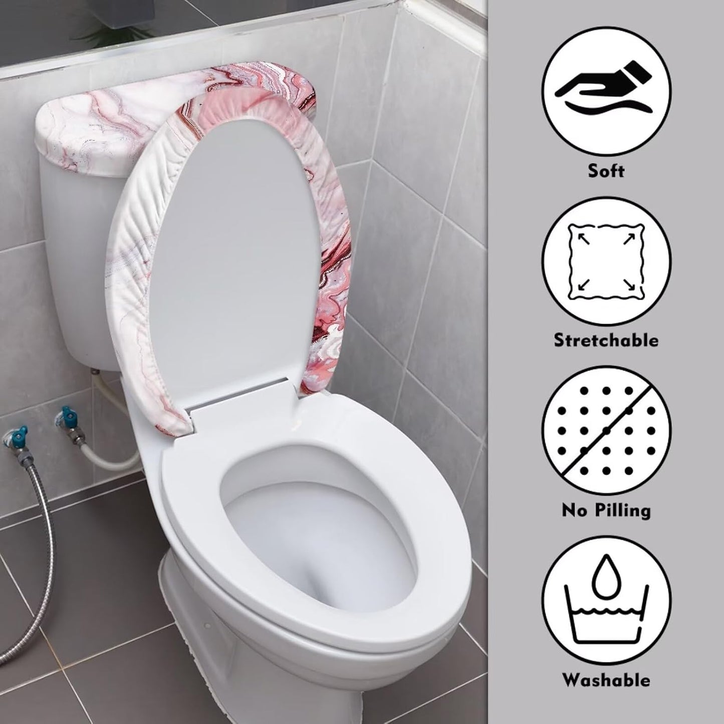 Pink Marble Toilet Seat Cover Set of 2 Elongated Toilet Lid Cover Bathroom Decor for Home Portable for Trip Stylish Toilet Dust Seat Cover