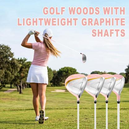PGM Women's Golf Clubs Full Set for Right Handed with Driver Woods Hybrid Irons Wedges Putter, Lady Flex Complete Golf Set for Beginner to Intermediate Golfers with Headcovers and Club Bag