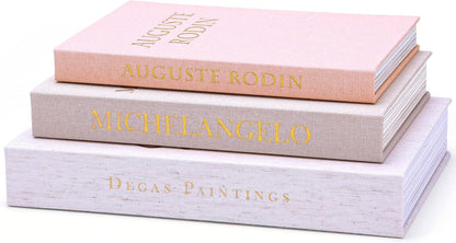 XKDOUS Set of 3 Linen Decorative Books with Gold Foil Cover Faux Book Storage Box for Coffee Table, Bathroom Shelf & Home Decor