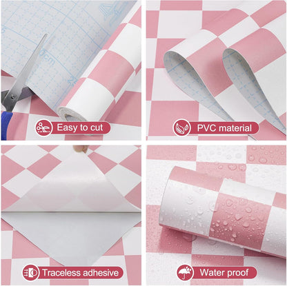 Amiya Checkered Wallpaper Peel and Stick Pink Mosaic Checkerboard Contact Paper 17.3”X120”Modern Self Adhesive Vinyl Removable Wall Paper for Shelf Liner,Classroom,Cabinets,Living Room