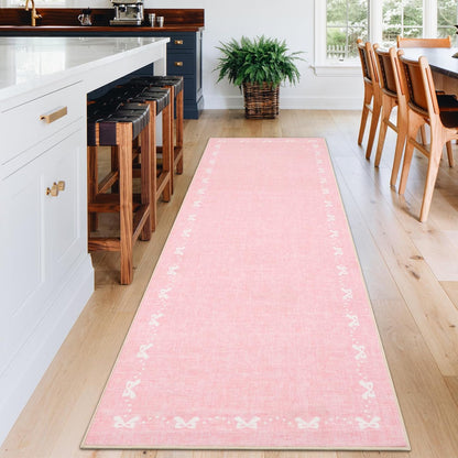 GarveeHome Bow Washable Rugs 2x6 Hallway Runner Rug Non Slip Kitchen Rugs Soft Non Shedding Modern Low Pile Entryway Rug Stain Resistant Carpet for Bath Laundry Room Bedroom, Pink