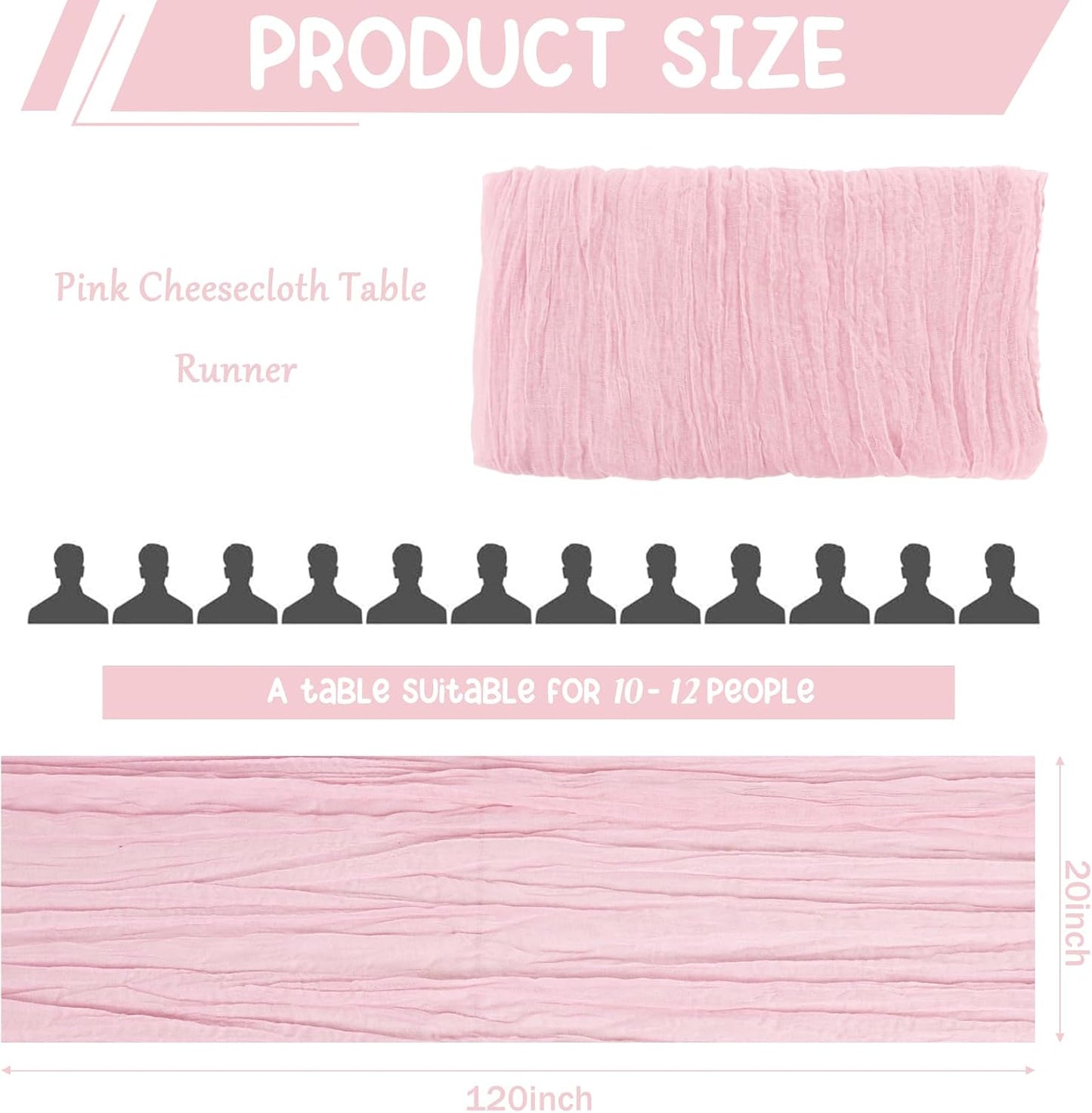 2 Pack 120 Inch Pink Cheesecloth Table Runner Boho Rustic Gauze Sheer Romantic 10 FT Long Cheese Cloth Table Runner for Bridal Baby Shower Wedding Party Birthday Holiday Home Easter Decor
