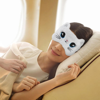 2 Pcs Plush Eye Mask Soft Sleeping Blindfold Eye Cover Comfortable Cute Animal Sleeping Mask Satin Nap Night Eyeshade Cover for Women Men Gift (Pink White Cat Style)