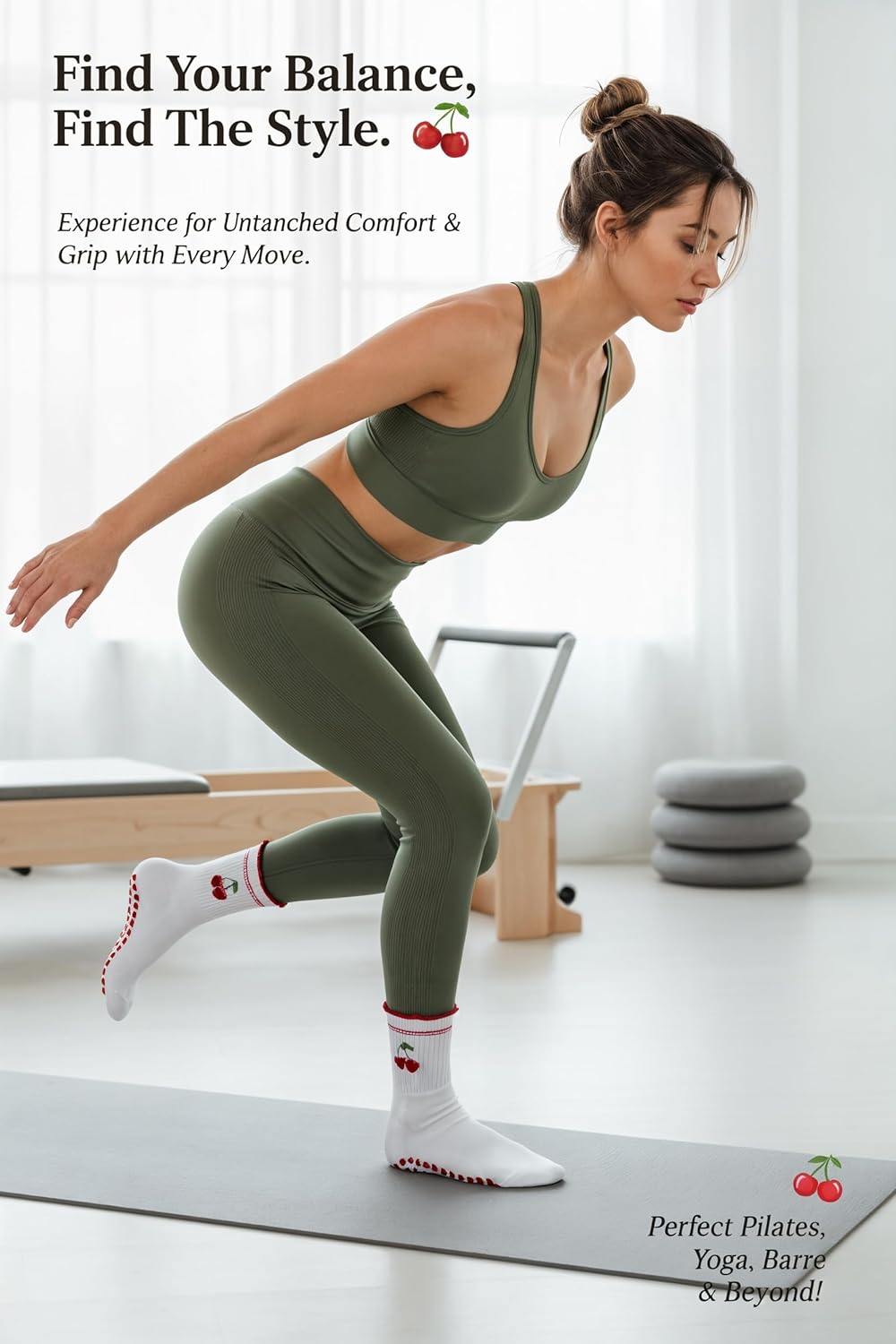 Pilates Socks with Non-Slip Grips Yoga Grippy Barre Workout Athletic Crew Anti-Slip Grip Socks for Women