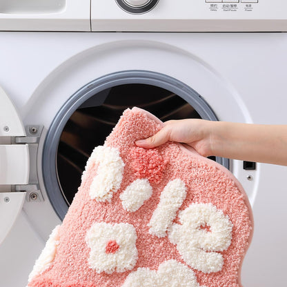 Flower Bath Mat, Cute Funny Pink Textured Floral Plant Bathroom Rug, Plush Soft, Highly Absorbent, Non-Slip, Machine Washable for Shower, Bathtub Side and Doormat, 17.71" x 27.56", Smile