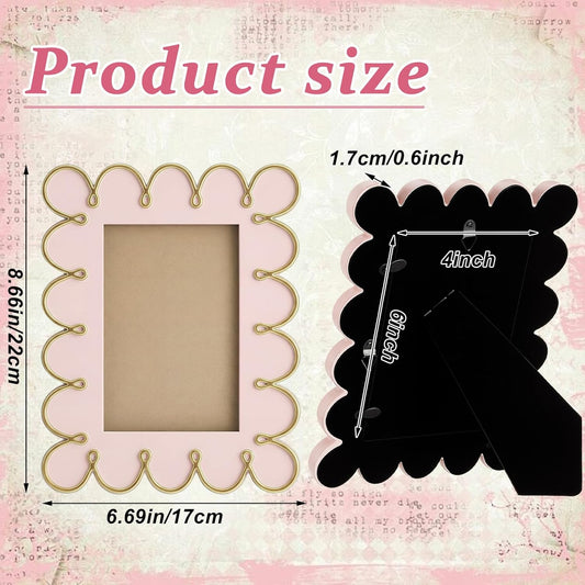 AceOrbit 4x6 Inch Light Pink Petal Wave Picture Frame Cute Wavy Edge Resin Scalloped Photo Frame for Desktop Display Home Decor Family Friends Wedding Graduation Gifts