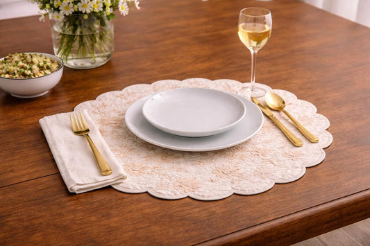 C&F Home Brighton Pink Vintage Flowers 100% Cotton Round Single Placemat 17" All Seasons Spring Springtime Table Tabletop Reversible Machine Washable Quilted Scalloped Decor Decoration 17" Pink
