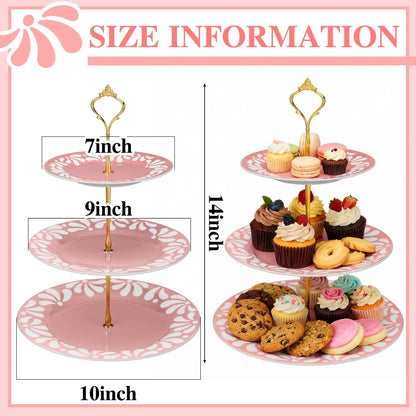 Lallisa Cielito Lindo 3 Tier Dessert Stand 10", 9", 7" Ceramic Soporte De Cupcakes De Tres Pisos para México Tea Party Display Tower for Mexican Baby Shower Birthday Decorations(Pink)