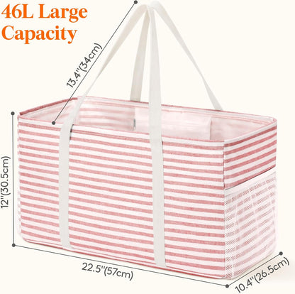 Lifewit Extra Large Tote Bag, Reusable Grocery Bags with Metal Wire Frame and Handles, Standing Utility Foldable Shopping Bags for Storage, Picnics, Beach, Laundry, Car, 46L, 1 Pack, Pink