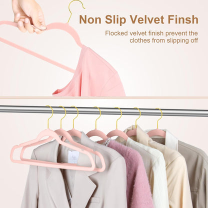 TIMMY 36-Pack Velvet Hangers with Gold Hooks - Space-Saving Non-Slip Heavy-Duty Clothes Hangers for Coats, Suits, Dresses, and Sweaters - Slim Design (Blush Pink+Gold)