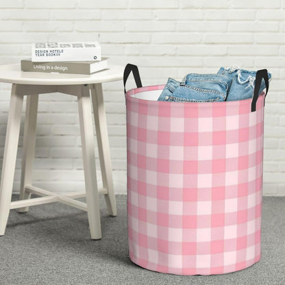 Pink Checkered Large Laundry Basket,Collapsible Laundry Hamper With Handle Checkered Room Decor,Round Waterproof Dirty Clothes Hamper Toy Organizer Storage Basket Gift for Home Bedroom Bathroom Decor