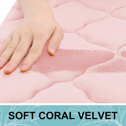 OLANLY Memory Foam Bath Mat Rug 47x24, Ultra Soft and Absorbent Bathroom Rugs, Non-Slip, Comfortable, Machine Washable Bath Carpet for Bathroom Floor, Tub, Shower and Home Decor Accessories, Pink