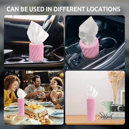 Car Cup Holder Tissue with 3 Pack Facial Tissues, Car Tissues Cylinder, Refillable Round Travel Tissue Tube for Vehicle, Office, Home Use (Pink)