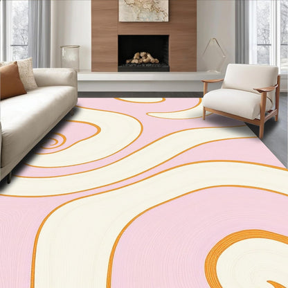 Flatwoven High Traffic Area Rug 5x7, Abstract Wave Design Featuring Blush and Ivory, Non Slip, Stain Resistant, Washable Area Rugs for Living Room, Bedroom (Pink, 5x7)
