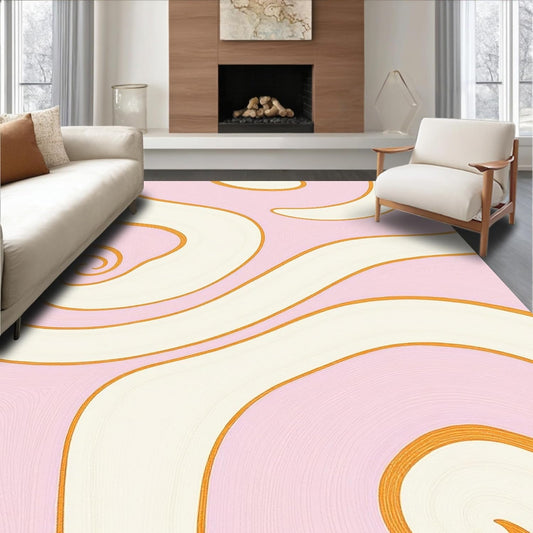 Flatwoven High Traffic Area Rug 5x7, Abstract Wave Design Featuring Blush and Ivory, Non Slip, Stain Resistant, Washable Area Rugs for Living Room, Bedroom (Pink, 5x7)