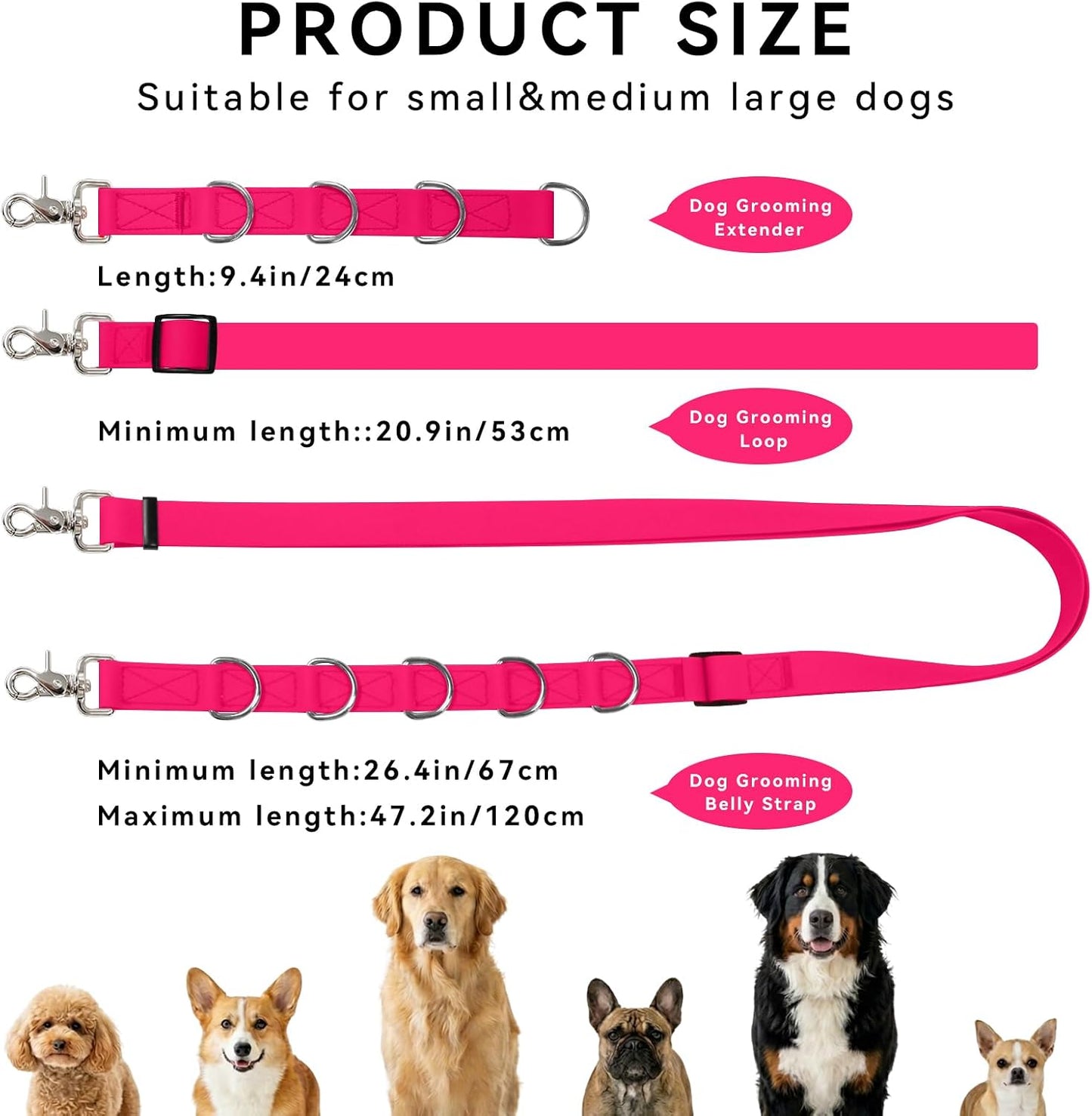 Waterproof Dog Grooming Belly Strap with Clamp Extender – Dog Grooming Loop Restraint for Table Arm, Bathing & Hair Cutting for Small, Medium and Large Dogs (Pink)