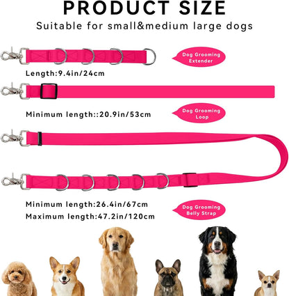Waterproof Dog Grooming Belly Strap with Clamp Extender – Dog Grooming Loop Restraint for Table Arm, Bathing & Hair Cutting for Small, Medium and Large Dogs (Pink)