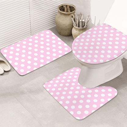 Bathroom Rugs Sets 3 Piece - Light Pink Polka Dot Print B Absorbent Non Slip Washable Bath Mats, U-Shape Toilet Lid Cover, Contour Mat, Soft Shower Mats Bath Rug Mat for Bathroom Tub Toilet