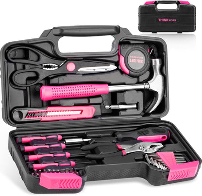 THINKWORK Pink Tool Set - 40 Piece General Household Hand Tool Kit with Storage Toolbox, Small Basic Tool Set Perfect for DIY, Home, Office, Garage and College Dormitory Use - Christmas Gift for Women