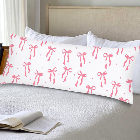 Pink Ribbon Bow Lumbar Pillow Cover 14x36 Long Body Pillow Covers for Bed,Decorative Accent Throw Pillows Cover with Zipper Bedroom Decor Pillows Cases White and Pink Couch Pillowcase for Sofa
