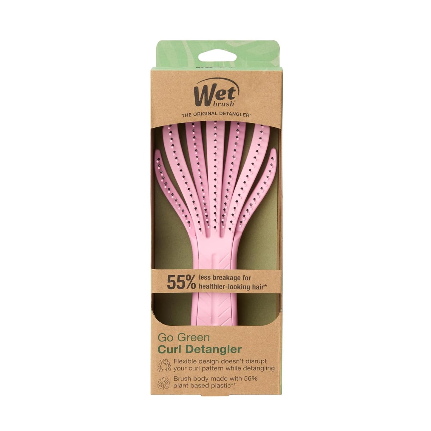 Wet Brush Go Green Curl Detangler Hair Brush - Pale Pink Ultra-Soft IntelliFlex Detangling Bristles Glide Through Tangles with Ease - Great For Curly Hair-No Split Ends & Pain-Free for Wet or Dry Hair