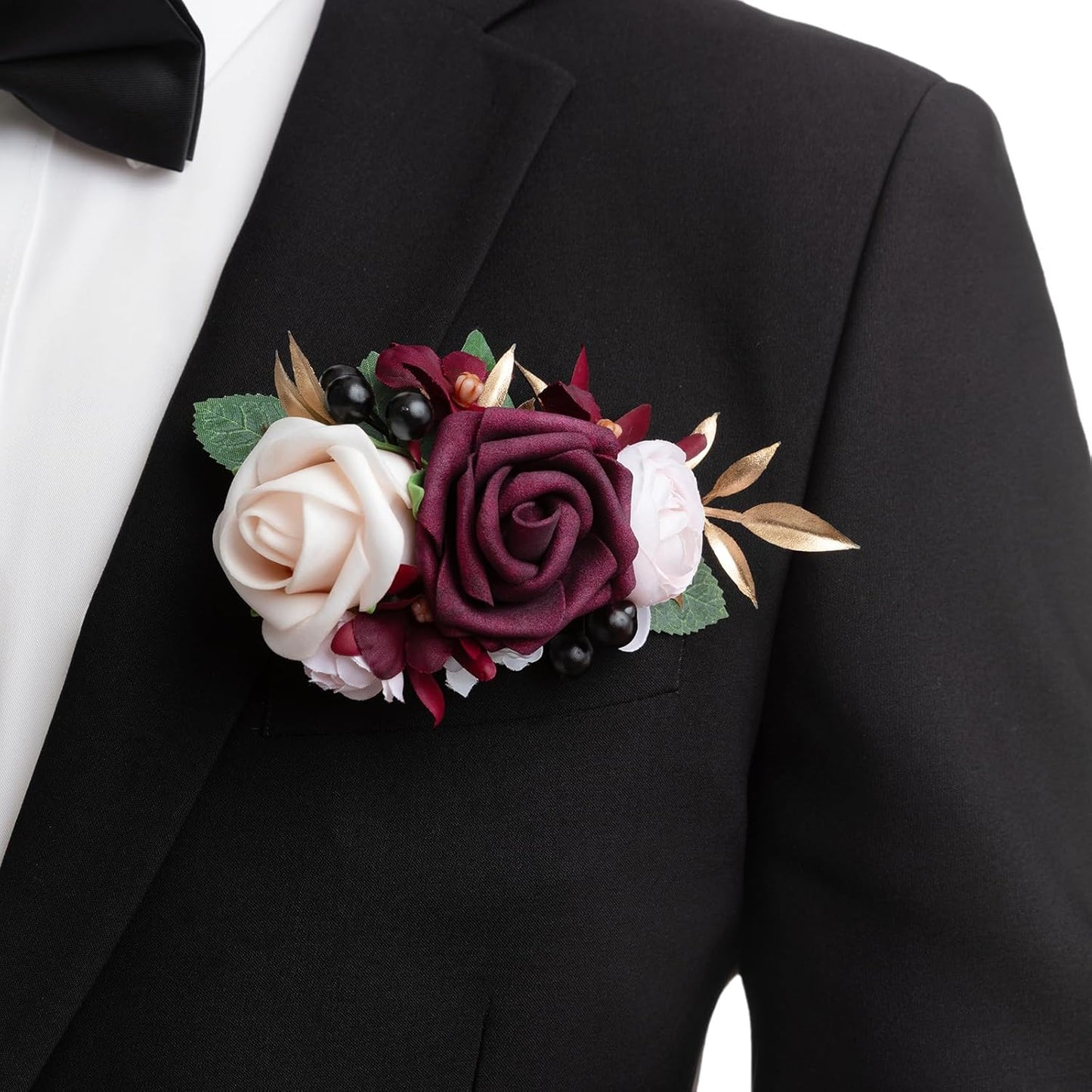 Ling's moment Pocket Boutonniere Single, Boutonniere for Men Groom for Wedding, Prom, Homecoming, Anniversary, Graduation, etc.Marsala Blush, 6" W x 5" H
