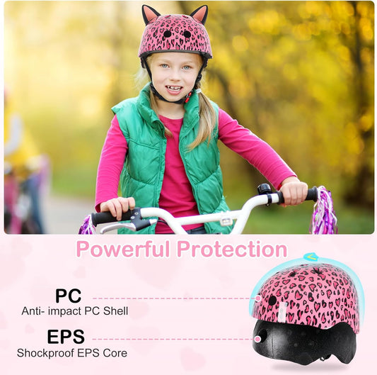 Kids Bike Helmet for Girls 3-5/5-8/8-14, Adjustable Helmet with DIY Cat Ears, Cute Toddler Youth Helmets for Skateboard Scooter Cycling Roller Skating