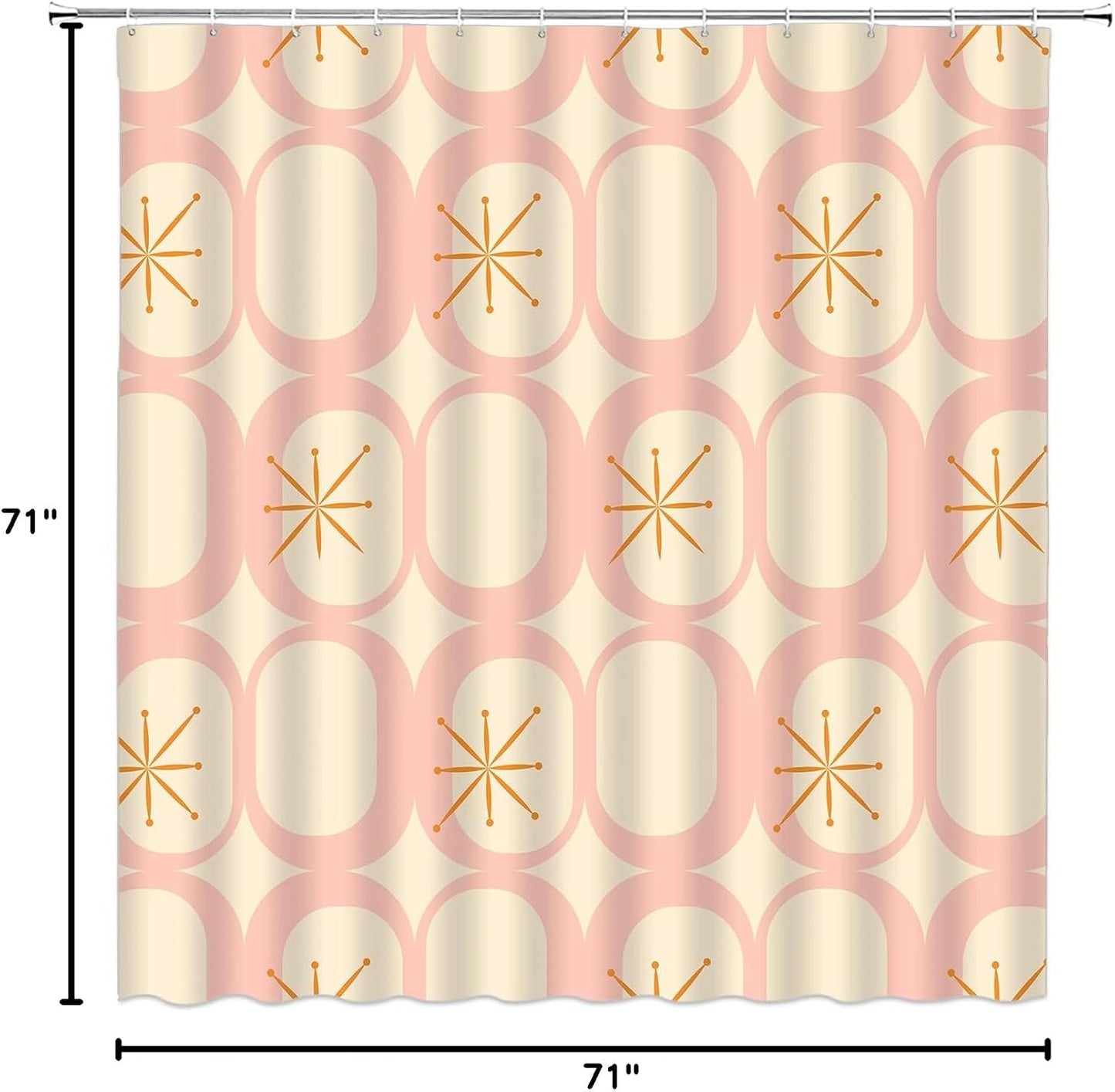 Mid Century Shower Curtain Modern Abstract Atomic Round Squares Retro 50s Geometric Bathroom Decor Polyester Curtains with Hooks