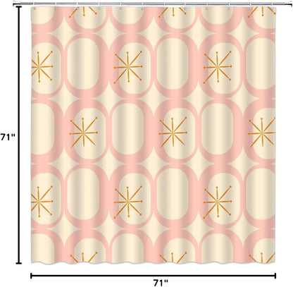 Mid Century Shower Curtain Modern Abstract Atomic Round Squares Retro 50s Geometric Bathroom Decor Polyester Curtains with Hooks