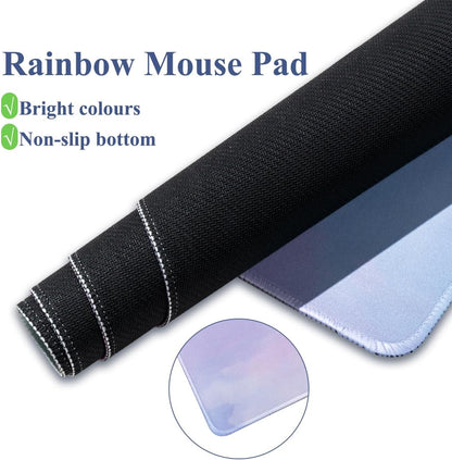 Gaming Desk Mat with Keyboard Wrist Rest Set, 4 in 1 Large Mouse Pad & Cloud Keyboard Wrist Rest& Mouse Wrist Rest&Coaster, Comfort and Support for Typing and Gaming, Rainbow