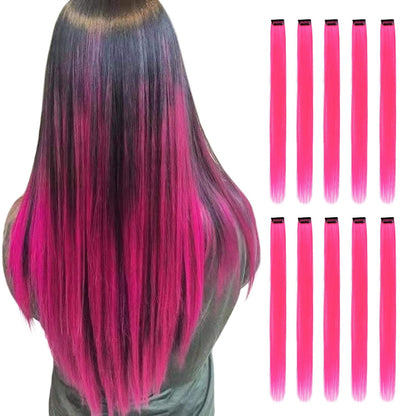 Pink Hair Extensions Clip in 10 Pieces Synthetic