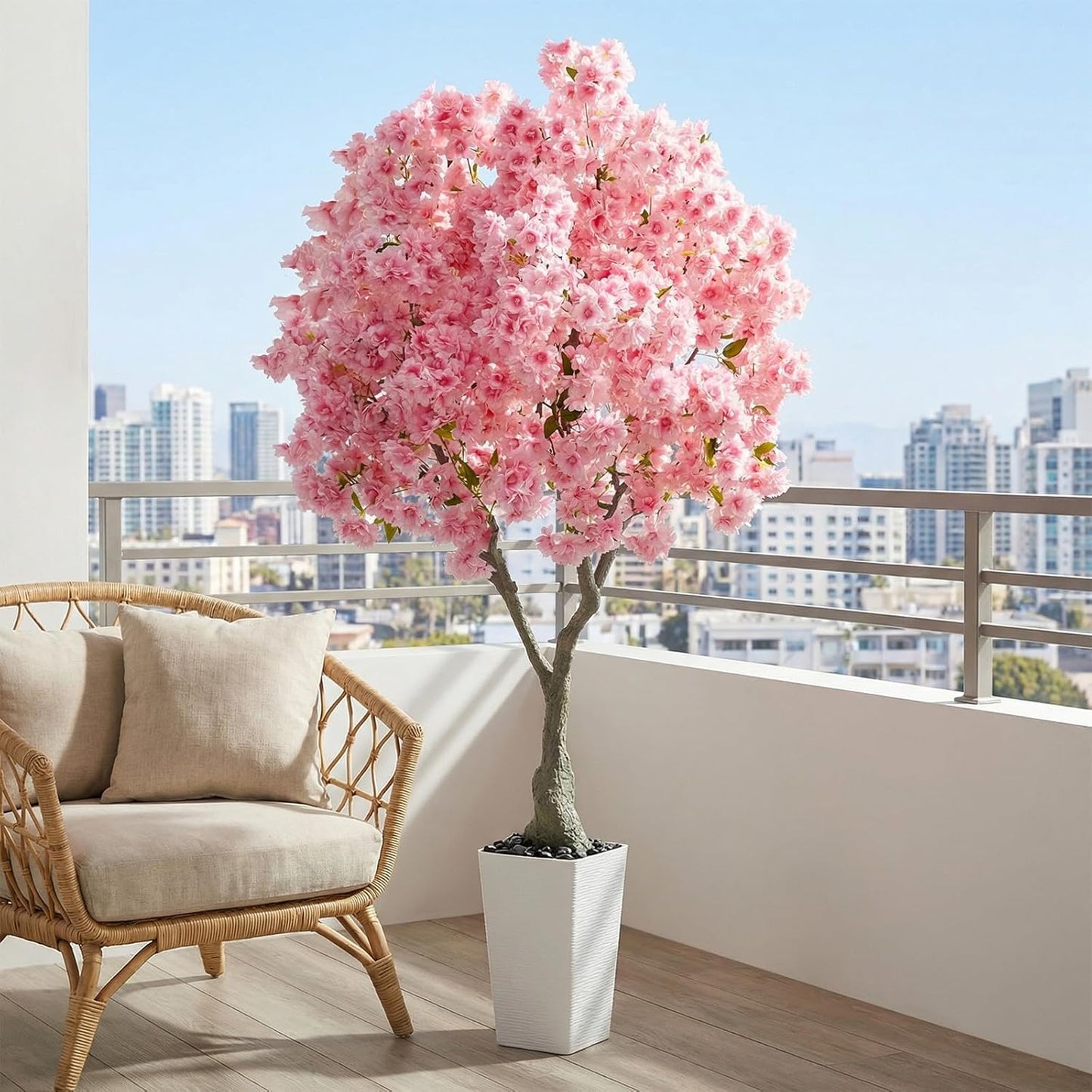 Artificial Cherry Blossom Tree 6FT Tall Pink Fake Sakura Flowers Tree, Fake Plants Indoor Decor for Spring Living Room Home House Entryway Bedroom Office Inside Wedding Party Valentine's Day