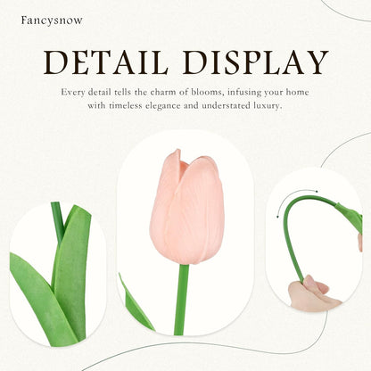 20Pcs Light Pink Tulips Artificial Flowers Real Touch Faux Tulips PU Fake Flowers for Home Decor - Easter Spring Table Arrangement in Vase (Bedroom, Living Room, Kitchen)