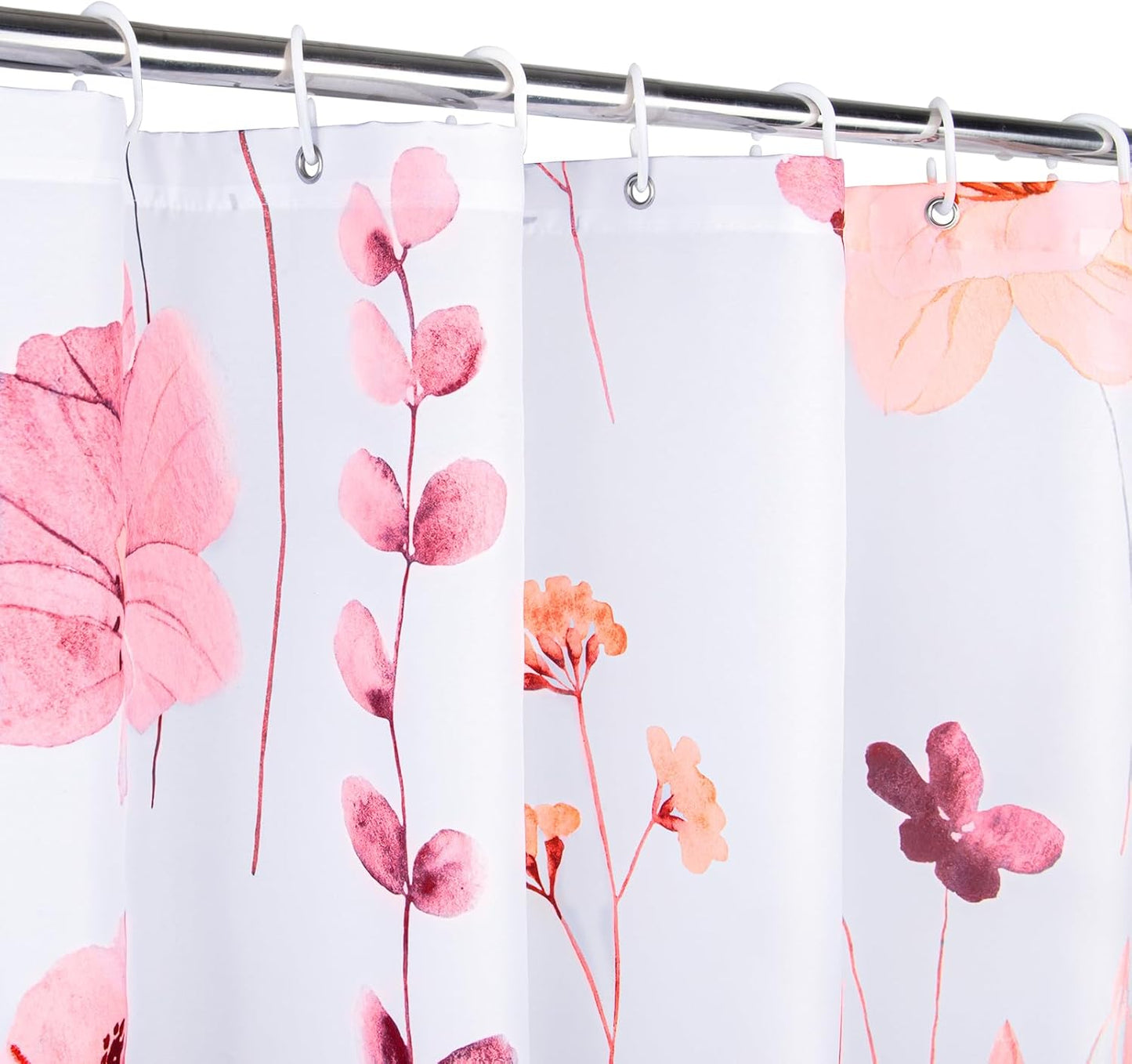 QiyI Watercolor Floral Shower Curtain, Flowers Print Minimalist Bathroom Curtain, Machine Washable Spring Modern Shower Curtains, Waterproof Fabric Shower Curtain Set with Hooks, 72 x 72, Peach Pink