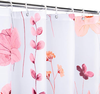 QiyI Watercolor Floral Shower Curtain, Flowers Print Minimalist Bathroom Curtain, Machine Washable Spring Modern Shower Curtains, Waterproof Fabric Shower Curtain Set with Hooks, 72 x 72, Peach Pink