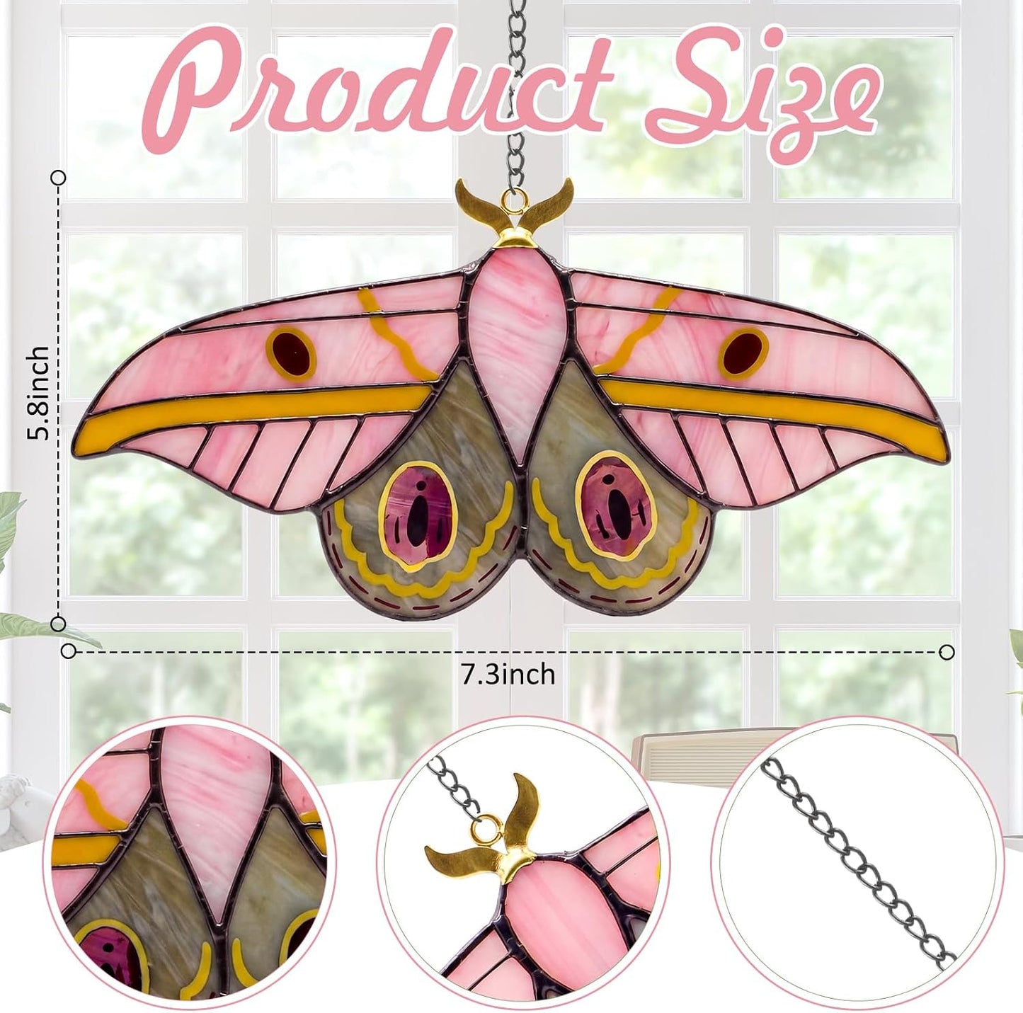 LemonRoad 1 Set Pink Luna Moth Pre Cut Stained Glass Kit for Adult Beginner Made Easy Stained Glass Craft with Solder Wire, Flux Brush for Christmas Birthday Party Favor